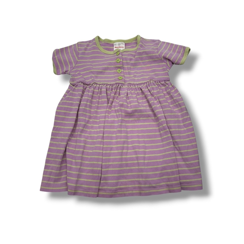 Hanna Andersson Striped Dress Girls Size 110 5T Purple Green Organic Cotton